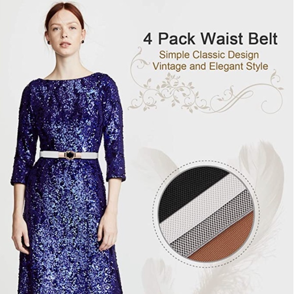 Women Skinny Belt for Dresses Retro Stretch Ladies Waist Belt Plus Size Set of 4